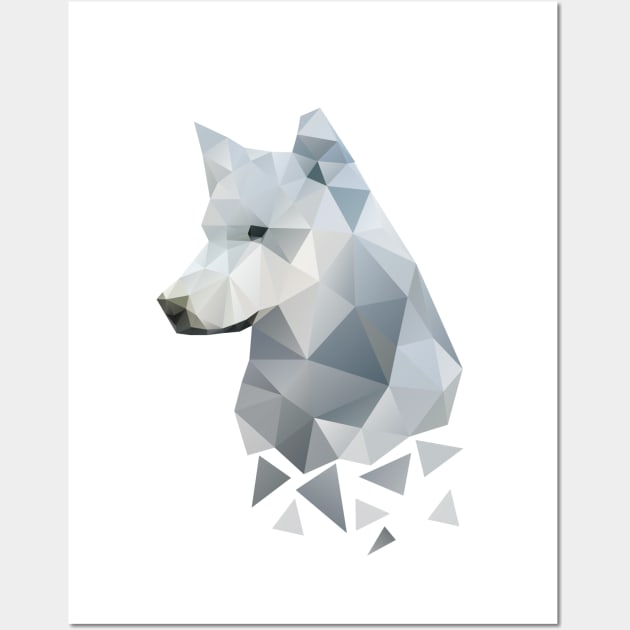 Dramabite Low-poly polygon grey wolf geometric minimal illustration Wall Art by dramabite